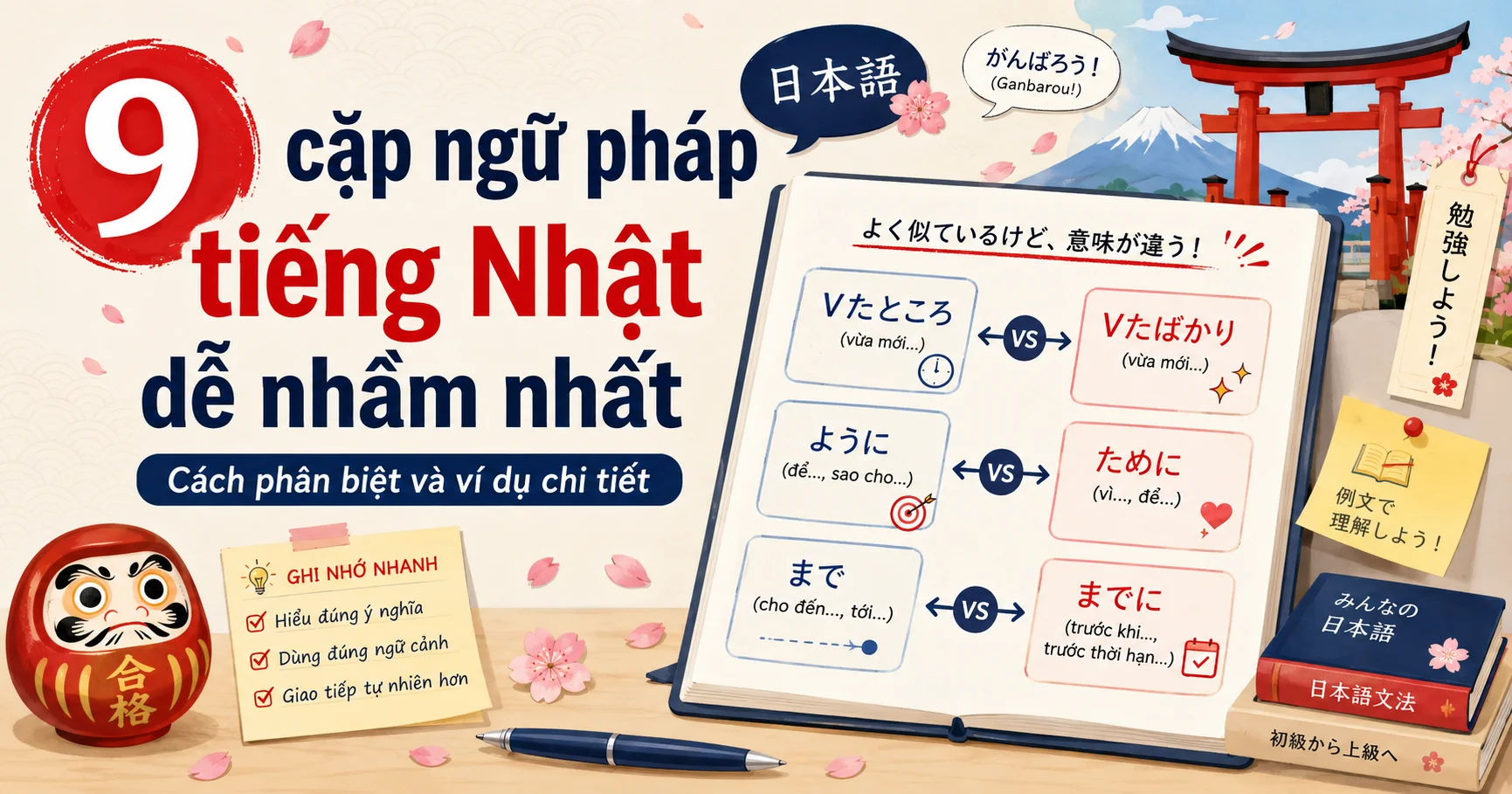 9 cặp ngữ pháp tiếng Nhật dễ nhầm nhất: Cách phân biệt và ví dụ chi tiết