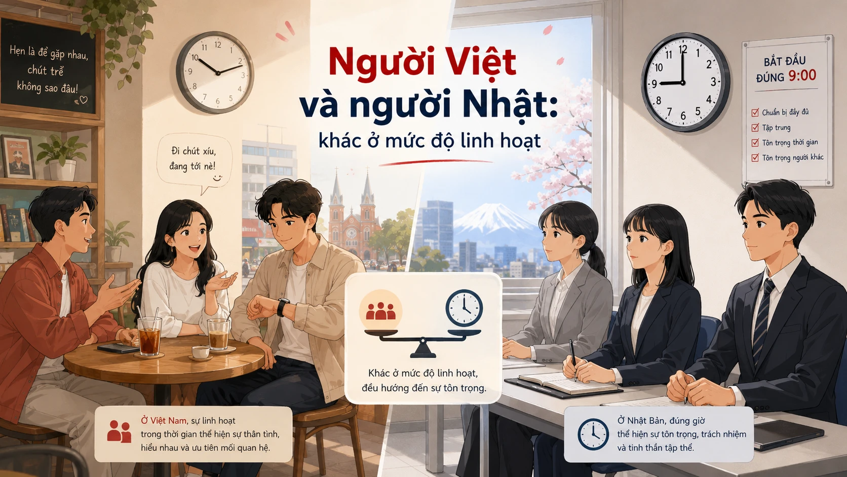 Văn hóa đúng giờ của người Nhật có gì đặc biệt? 3 “Đúng giờ” trong cách nhìn của người Việt và người Nhật