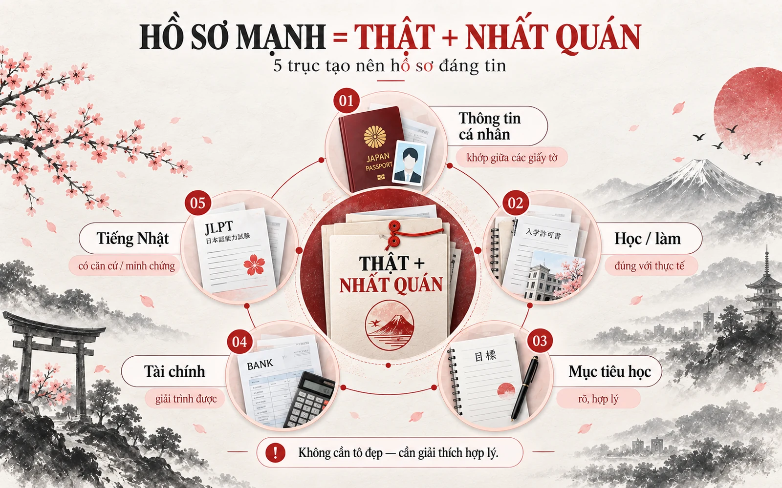 Infographic năm nhóm tự rà để hồ sơ du học Nhật Bản thật và nhất quán